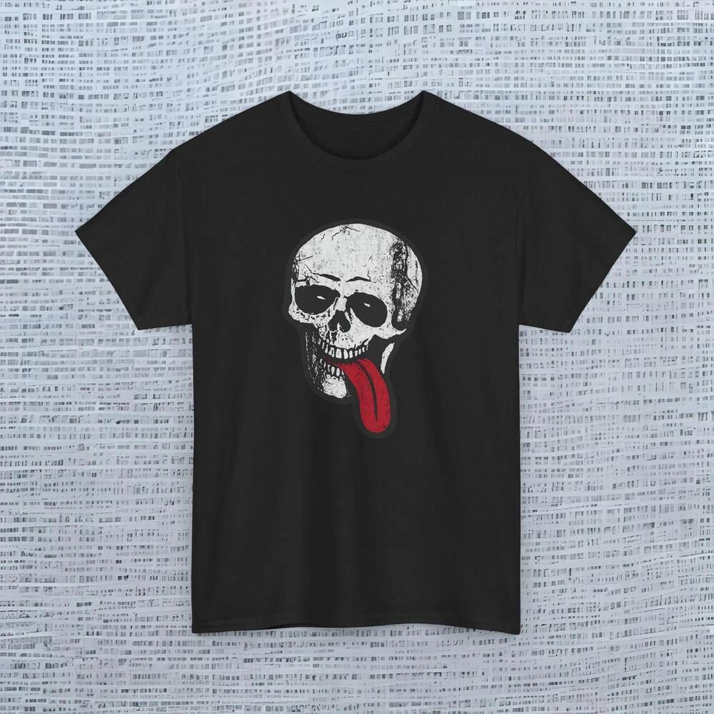 Skull With Red Tongue Graphic T-Shirt - Grunge Distressed Skull
